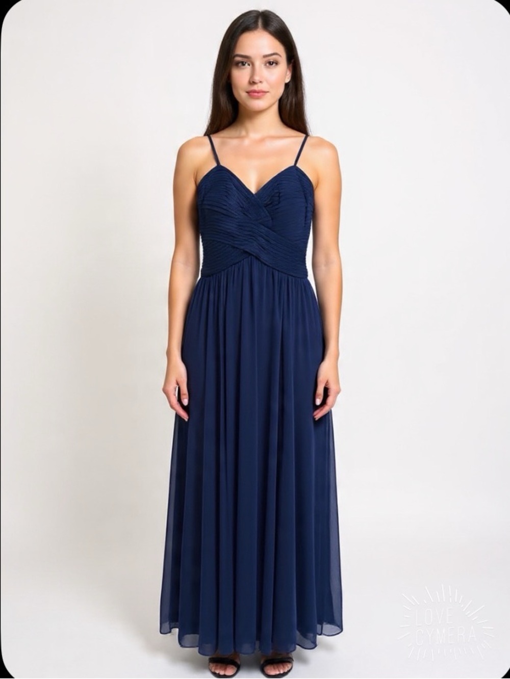 Alex Evenings Navy Blue Long Dress, Size 8 – Pleated Chiffon Bridesmaid Dress